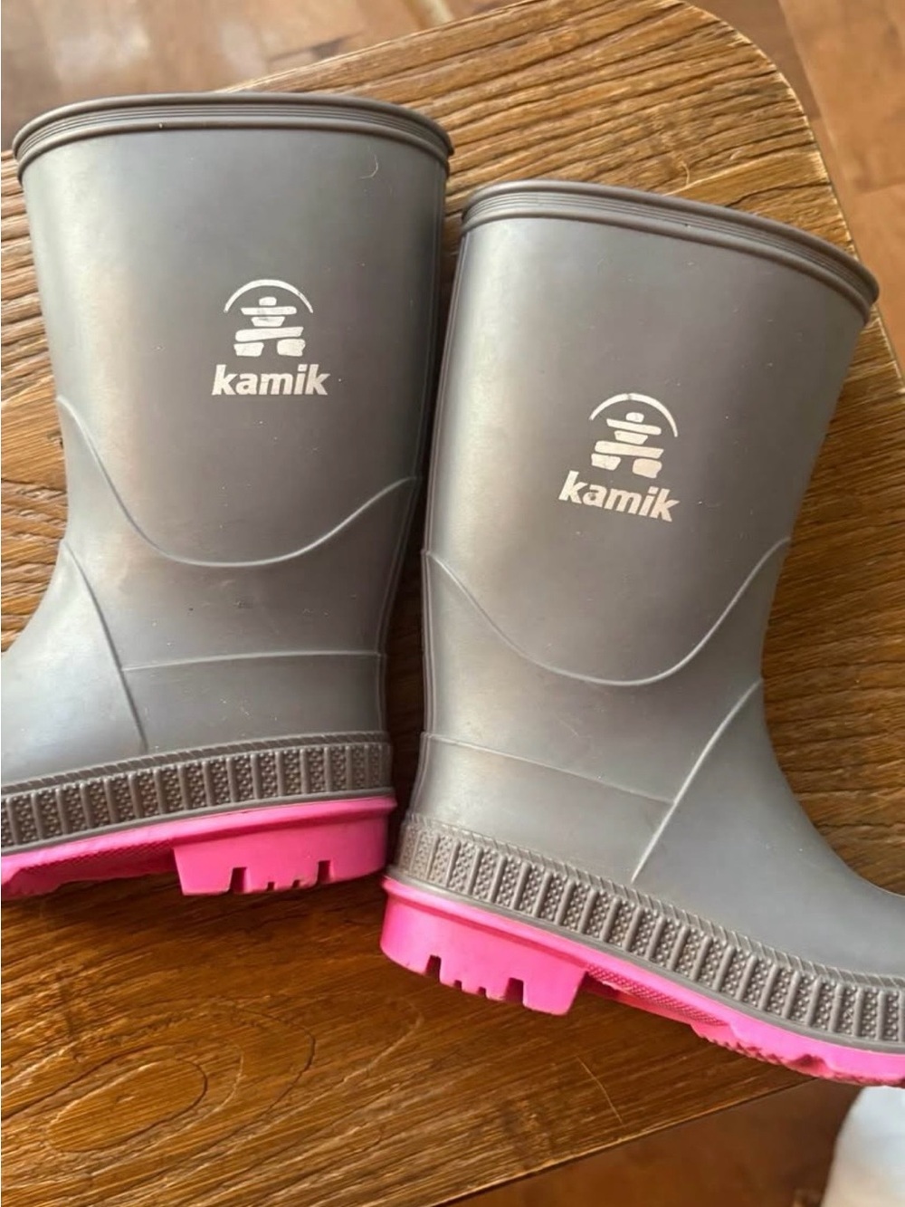 Kamik Kids Gray Rain Boots with Pink Soles